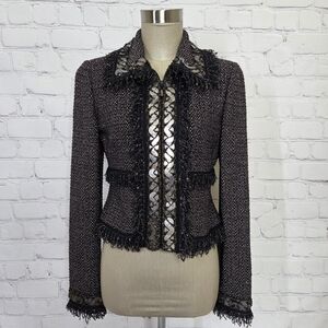 ST. JOHN Couture Black/Gold Metallic Knit Fringe Jacket, Size 2 $2195.00